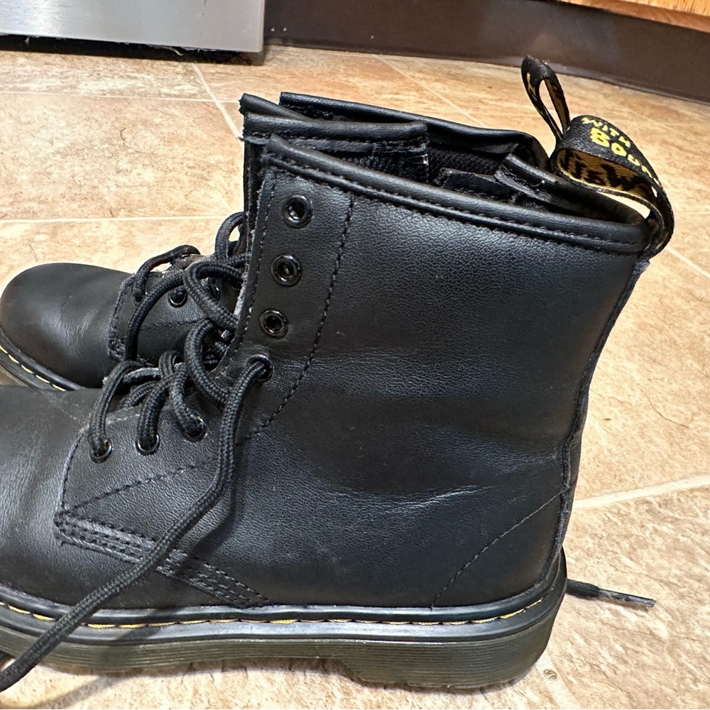Dr. Martens Black Kids Boots with Yellow Stitching